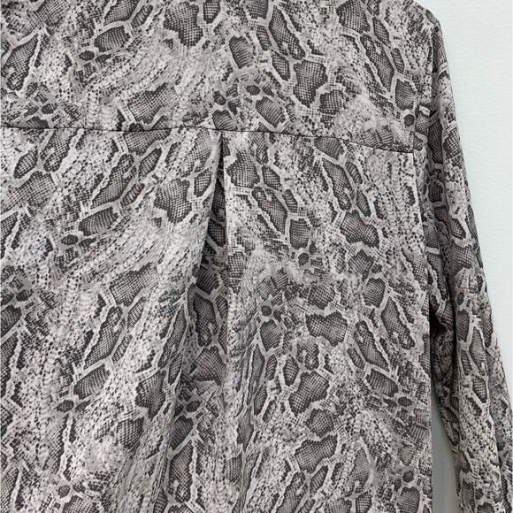West Kei Women Large Surplice Blouse Faux Wrap Hi Lo Sheer Long Sleeve Snakeskin - Picture 3 of 12